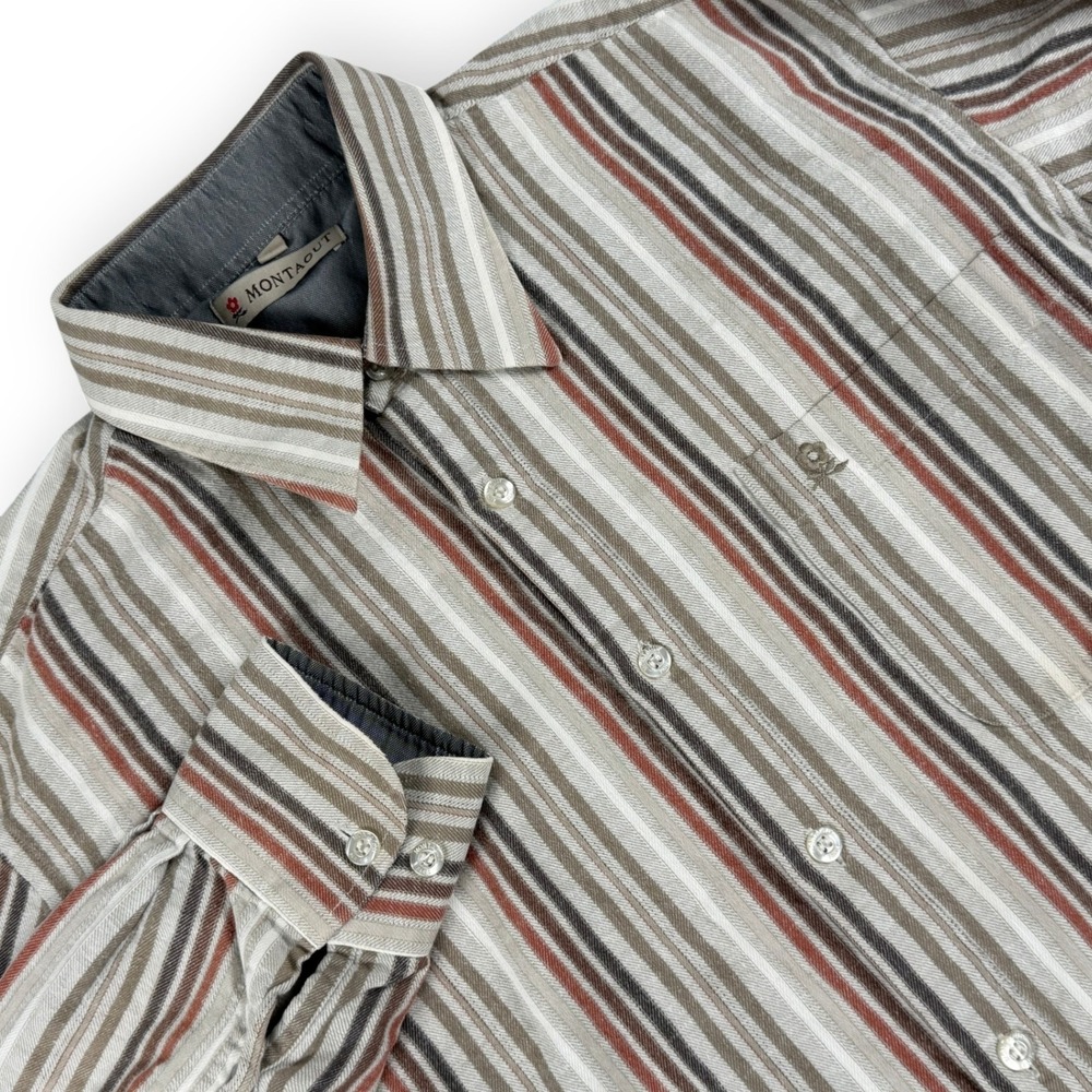 Montagut Shirt Mens L Multicolor Classic Striped Long Sleeve Pocket Button Down‎